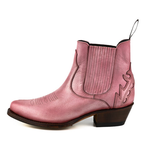 Mayura Boots Marilyn 2487 Pink/ Ladies Cowboy Western Fashion Ankle Boots Pointed Toe Slanting Heel Elastic Closure Genuine Leather