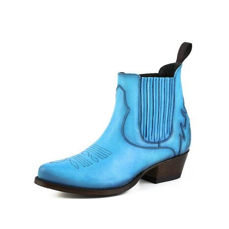 Mayura Boots Marilyn 2487 Turquoise/ Ladies Cowboy Western Fashion Ankle Boots Pointed Toe Slanting Heel Elastic Closure Genuine Leather