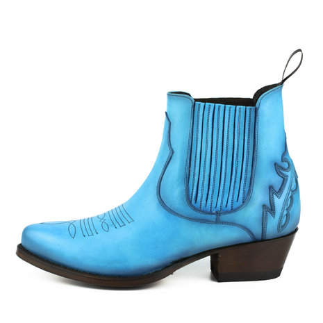 Mayura Boots Marilyn 2487 Turquoise/ Ladies Cowboy Western Fashion Ankle Boots Pointed Toe Slanting Heel Elastic Closure Genuine Leather