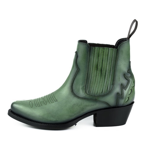 Mayura Boots Marilyn 2487 Green/ Ladies Cowboy Western Fashion Ankle Boots Pointed Toe Slanting Heel Elastic Closure Genuine Leather