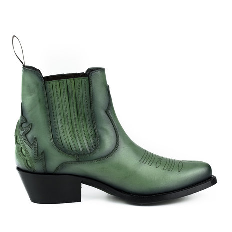 Mayura Boots Marilyn 2487 Green/ Ladies Cowboy Western Fashion Ankle Boots Pointed Toe Slanting Heel Elastic Closure Genuine Leather