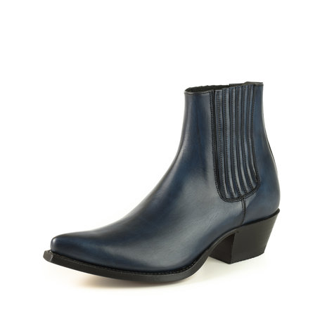 Mayura Boots 2496 Marine Blue/ Pointed Western Ankle Boot Ladies Slanted Heel Elastic Closure Smooth Leather