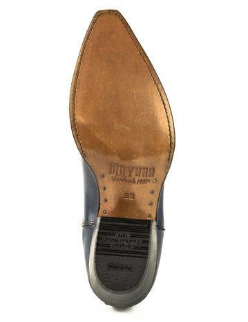 Mayura Boots 2496 Marine Blue/ Pointed Western Ankle Boot Ladies Slanted Heel Elastic Closure Smooth Leather