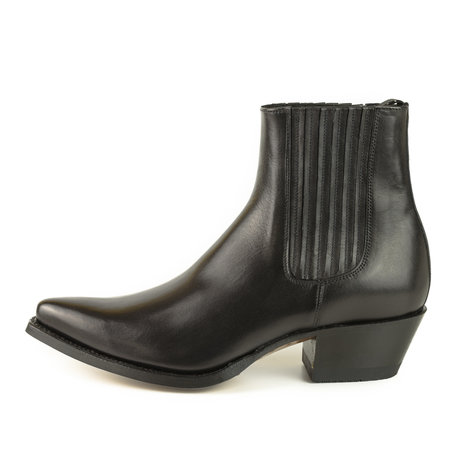 Mayura Boots 2496 Black/ Pointed Western Ankle Boot Ladies Slanted Heel Elastic Closure Smooth Leather