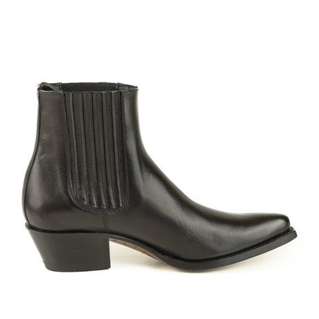 Mayura Boots 2496 Black/ Pointed Western Ankle Boot Ladies Slanted Heel Elastic Closure Smooth Leather