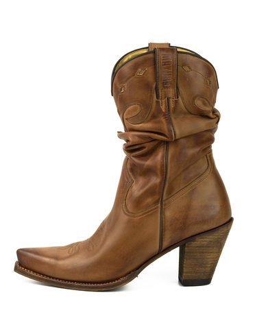 Mayura Boots 1952 Brown/ Western Fashion Ladies Pointed Cowboy Boots High Heeled Slumped Shaft Smooth Leather