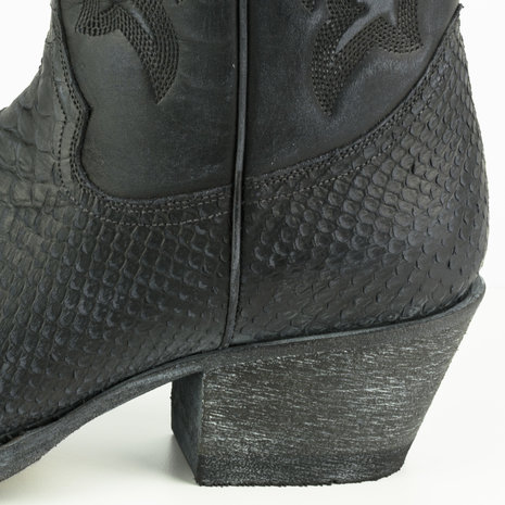 Mayura Boots Alabama 2524 Zwart Lavado/ Dames Westernlaars Pythonprint Spitse Neus 5 cm Hak Hoge Schacht Echt Leer Hak