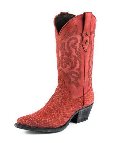 Mayura Boots Alabama 2524 Red Lavado/ Women Western Boot Python Print Pointed Toe 5 cm Heel High Shaft Genuine Leather