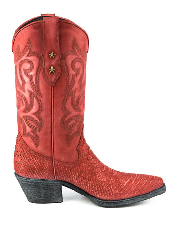 Mayura Boots Alabama 2524 Red Lavado/ Women Western Boot Python Print Pointed Toe 5 cm Heel High Shaft Genuine Leather