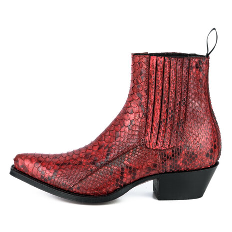 Mayura Boots 2496P Red/ Python Women Western Ankle Boots Pointed Toe Cowboy Heel Elastic Closure Genuine Leather