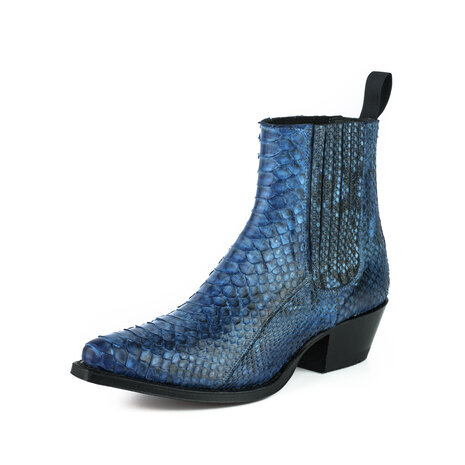 Mayura Boots 2496P Blue/ Python Women Western Ankle Boots Pointed Toe Cowboy Heel Elastic Closure Genuine Leather