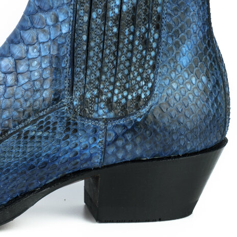 Mayura Boots 2496P Blue/ Python Women Western Ankle Boots Pointed Toe Cowboy Heel Elastic Closure Genuine Leather