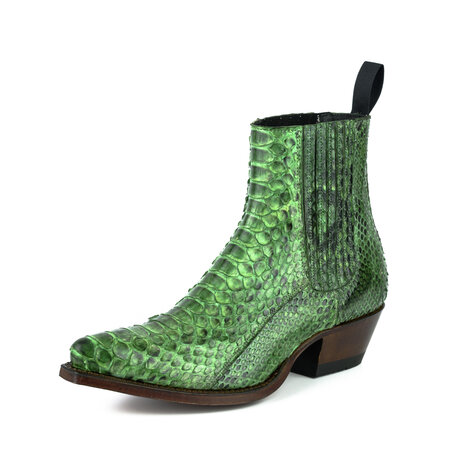 Mayura Boots 2496P Green/ Python Women Western Ankle Boots Pointed Toe Cowboy Heel Elastic Closure Genuine Leather