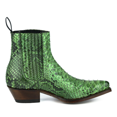 Mayura Boots 2496P Green/ Python Women Western Ankle Boots Pointed Toe Cowboy Heel Elastic Closure Genuine Leather