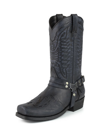 Mayura Boots Indian 2471 Vintage Black/ Cowboy Biker Boots men Square Nose Flat Heel Detachable Spur Genuine Leather