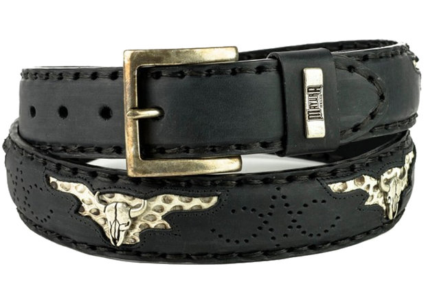 Mayura Belt 1322S Black Skull Conchos Natural Python 4cm Wide Changeable Buckle