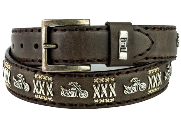 Mayura Belt 658 Chesnut Braun Chopper Conchos Metal Crosses 4cm Wide Removable Buckle