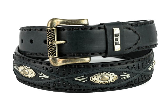 Mayura Belt 338 Black Cowboy Western Concho Braid 4cm Wide Removable Buckle