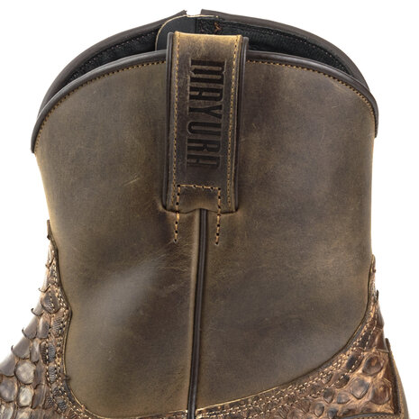 Mayura Boots 12Brown/ Chesnut Python Cowboy Western Men Ankle Boot Pointed Toe Slanted Heel Zipper Waxed Leather Shaft
