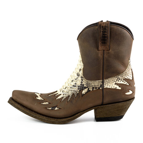 Mayura Boots 12U Bruin/ Natural Python-Dames Heren Cowboy Western Enkellaars Spitse Neus Schuine Hak Rits Waxed Leather Zijkant