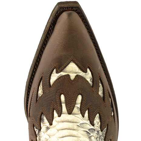 Mayura Boots 12U Bruin/ Natural Python-Dames Heren Cowboy Western Enkellaars Spitse Neus Schuine Hak Rits Waxed Leather Wreef