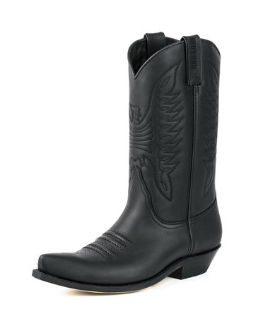 Mayura Boots 20 Zwart/ Unisex Cowboy Western Laarzen Spitse Neus Schuine Hak Sierstikel Wreef Waxed Leer Vooraanzicht