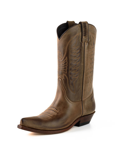 Mayura Boots 20 Kastanjebruin/ Unisex Cowboy Western Laarzen Spitse Neus Schuine Hak Sierstikel Wreef Waxed Leer Vooraanzicht