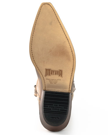 Mayura Boots 20 Kastanjebruin/ Unisex Cowboy Western Laarzen Spitse Neus Schuine Hak Sierstikel Wreef Waxed Leer Zool