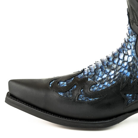 Mayura Boots 1935P Black/ Blue Python Pointed Cowboy Western Boots Slanted Heel Straight Shaft Pull Loops Goodyear Welted
