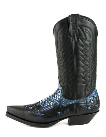 Mayura Boots 1935P Zwart/ Blauw Python Spitse Cowboy Western Laarzen Schuine Hak Rechte Schacht Treklussen Goodyear Welted Zijk