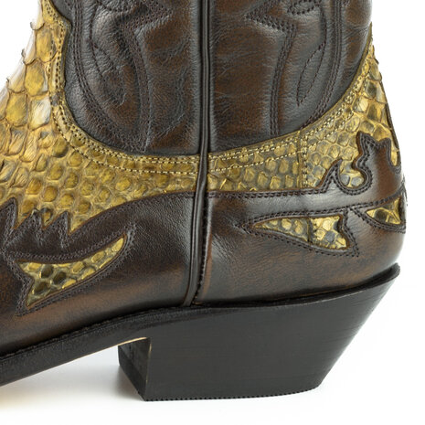 Mayura Boots 1935P Bruin/ Camel Python- Spitse Cowboy Western Laarzen Schuine Hak Rechte Schacht Treklussen Goodyear Welted Hak