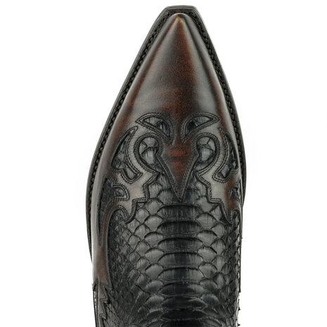 Mayura Boots 1935P Bruin/ Zwart Python Spitse Cowboy Western Laarzen Schuine Hak Rechte Schacht Treklussen Goodyear Welted Wree