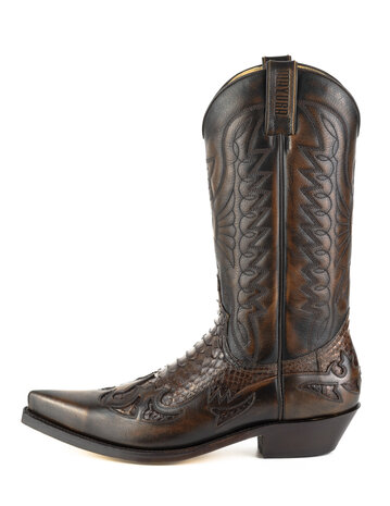 Mayura Boots 1935P Brown/ Rust Brown Python Pointed Cowboy Western Boots Slanted Heel Straight Shaft Pull Loops Goodyear Welted
