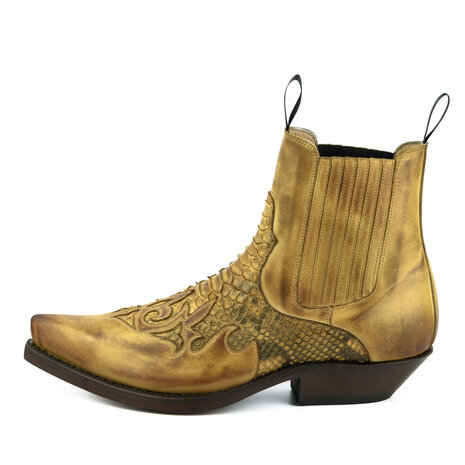 Mayura Boots Rock 2500 Hazelnut/ Pointed Western Men Ankle Boot Python Slanted Heel Elastic Closure Vintage Look