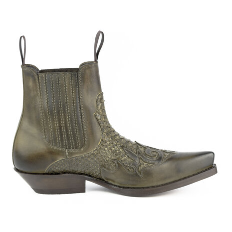 Mayura Boots Rock 2500 Taupe/ Pointed Western Men Ankle Boot Python Slanted Heel Elastic Closure Vintage Look