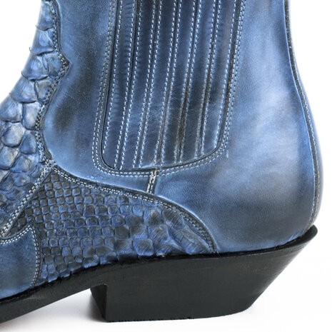 Mayura Boots Rock 2500 Blue/ Pointed Western Men Ankle Boot Python Slanted Heel Elastic Closure Vintage Look
