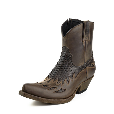 Mayura Boots 12 Bruin/ Bruin Python Cowboy Western Heren Enkellaars Spitse Neus Schuine Hak Rits Waxed Leather Voorkant