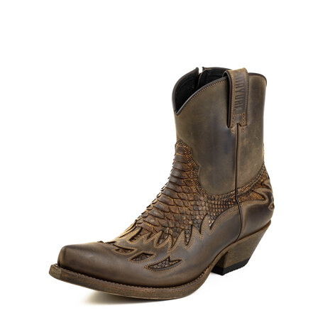 Mayura Boots 12 Bruin/ Roestbruin Python Cowboy Western Heren Enkellaars Spitse Neus Schuine Hak Rits Waxed Leather Voor 