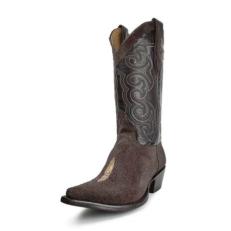 Texas Mantaraya Chocolate Cuervo Brown Mens Pointed Exotic Cowboy Boots Cuban Heel