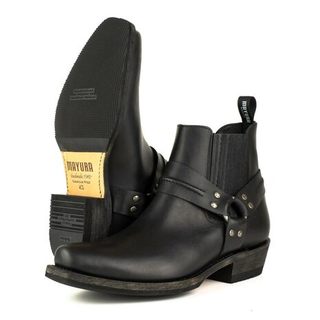 Mayura Boots 1444 Brown/ Biker Cowboy Western Ankle Boot Men women Square Toe Fixed Spur Elastic Closure Vintage oiled Leather 