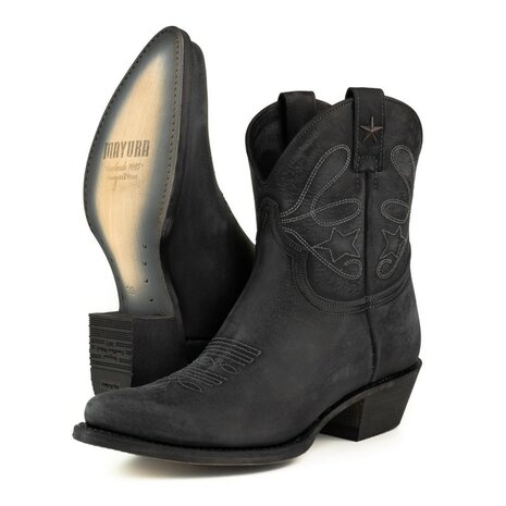 Mayura-Boots-2374-Zwart-Lavado-Dames-Cowboy-fashion-Enkellaars-Spitse-Neus-Western-Hak-Paar