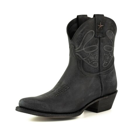 Mayura-Boots-2374-Zwart-Lavado-Dames-Cowboy-fashion-Enkellaars-Spitse-Neus-Western-Hak-Vooraanzicht
