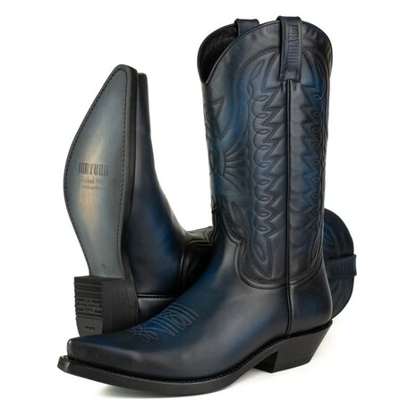 Mayura Boots 1920 / Blauw Spitse Cowboy Western Line Dance Dames Heren Laarzen Schuine Hak Echt Leer Paar