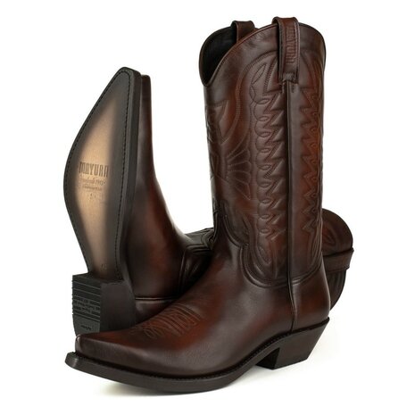 Mayura Boots 1920 Black/ Cognac Pointed Cowboy Western Line Dance Ladies Men Boots Slanted Heel Genuine Leather Pair