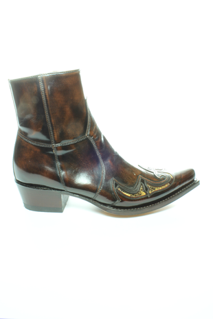 Sendra Boots 6225 Python Mimo Florentic Brown Men Cowboy Western Ankle Boot Pointed Toe Sturdy Heel Leather Sole Zipper Closure Genuine leather
