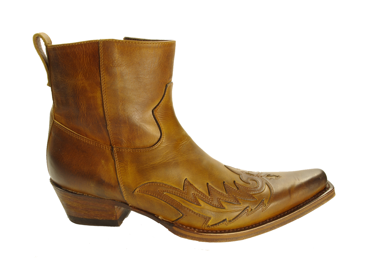 Sendra Boots 11783 Brown Mens Ankle Boots Cowboy Western Snip Toe Bit Slanted Heel Zipper Closure - intoboots.com