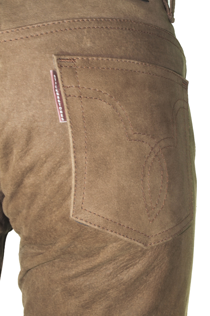 Sticksandstones nubuck leather pants light brown - intoboots.com