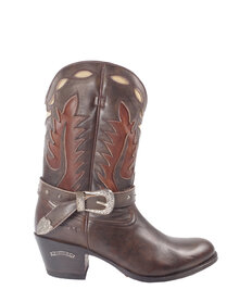 Sendra Boots 15253 Debora Brown Half High Western Ibiza Ladies Boots Round Toe Little Slanted High Heel