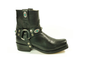 Sendra Boots 11070 Blues Black Ladies Ankle Boots Ibiza Gipsy Cowboy Western Square Toe Flat Heel Straight Shank Detachable Spur Turquoise