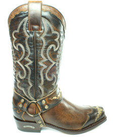 Sendra Boots 4060 Seta Brown Biker Cowboy Western Boots Python Square Toe Bit Slanted Heel Leather sole Detachable Decorative Spur Leather sole